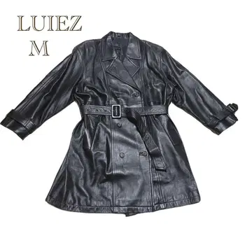 LUIEZ (M) 블랙 가죽 자켓 가죽 코트 양가죽 롱 벨트