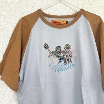 레프트 얼론 반팔 래글런 티셔츠 자수 로고 L 와이드 소매 블루 그레이