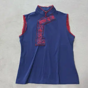 비비안 탐 슬리브리스 티셔츠 마오 칼라 파워 인터넷 파랑 빨간색