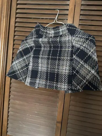 플레어 스커트 네이비 베이지 체크