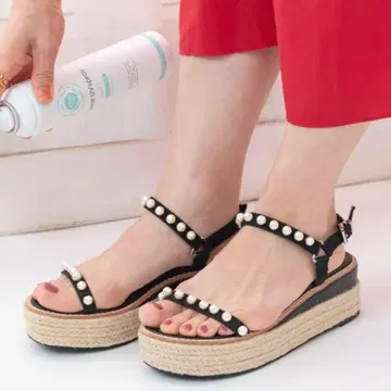 트루 바이 마리코 오이카와 펄 샌들 통굽 웨지솔 블랙 38