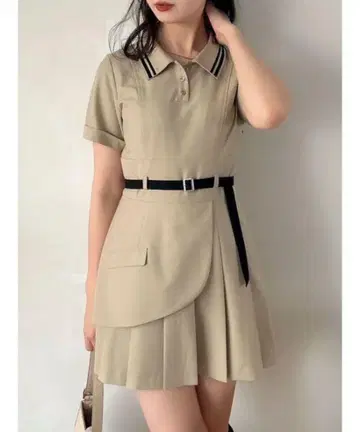 dazzlin 다즐린 폴로 스타일 플리츠 미니 원피스 S