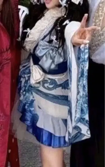 유카타 드레스 블루 프릴 헤이세이 지뢰 갸루