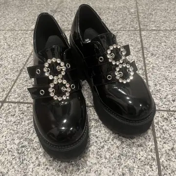 BUBBLES 더블 버클 통굽 신발 37 힐 9.5cm
