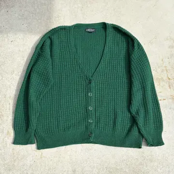 90년대 USA제 LANDS'END 와플 가디건 코튼 그린 M