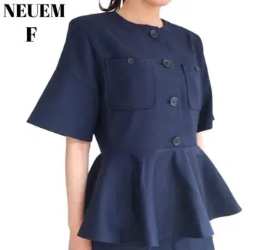 택 포함 미사용 새상품 NEUEM 노엔 페플럼 탑 네이비 오피스
