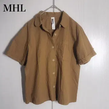 MHL 코튼 린넨 린넨 블라우스 반팔 셔츠 카멜