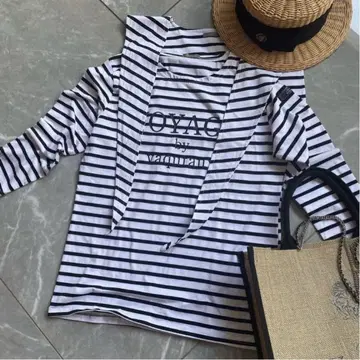 vaqutauxvoyage 세일러 카라 보더 마린 티셔츠 7부 기장 셔츠