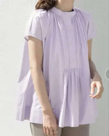 어반 리서치 도어즈 프렌치 슬리브 개더 블라우스 플리츠 보라색 복숭아