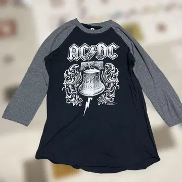 AC/DC 그래픽 7부 소매 티셔츠 블랙 래글런 y2k 00s 90s
