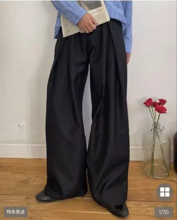 허리 폴드 와이드 벌룬 슬랙스
