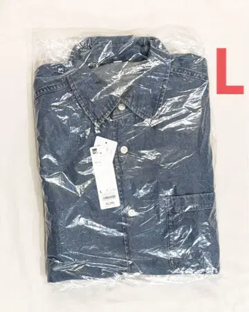 새상품 GU 워시드 셔츠(데님) L 사이즈 블루 지유