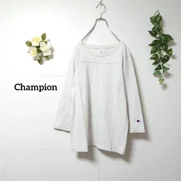 챔피온 크루넥 7부 소매 티셔츠 로고 자수 L