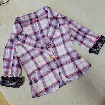 MARS 마즈 레어 체크 자켓 레이스 골드 버튼 코트