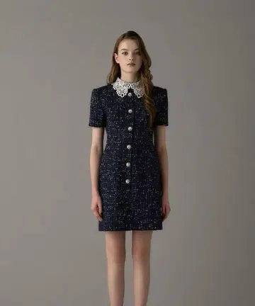 에밀리아 위즈 Tweed Dress with Chemical Lace M
