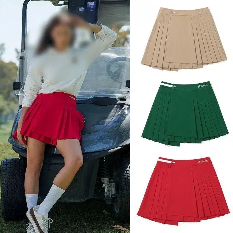 ★韓国★【MALBON GOLF】 Unbalanced Pleated Skirt /追跡添付 Malbon Golf Joelle Pleated Skirt Gold | TRENDYGOLF USA