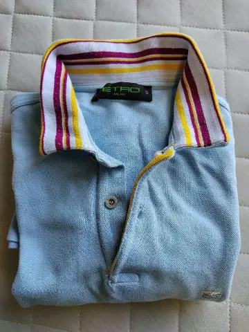 ETRO 에트로 스카이블루 스트라이프 옷깃 피케 셔츠