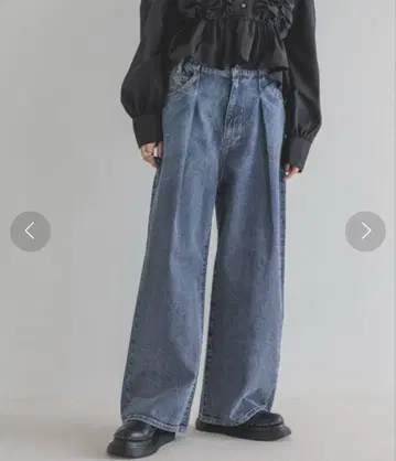 JEANASIS 턱 데님 와이드 팬츠 블루 반지 가공 청바지 S