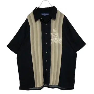 팜트리 알로하 반팔 셔츠 레이온 블랙 2XL 상당 오픈 카라 패턴 셔츠
