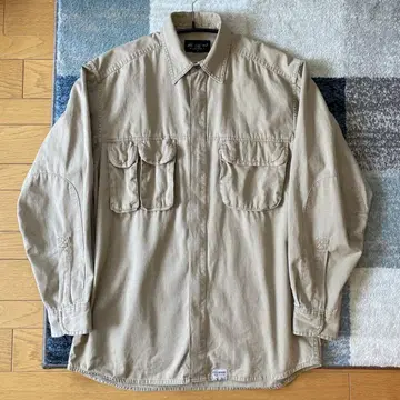 90's Eddie Bauer 립스탑 낚시 셔츠 베이지