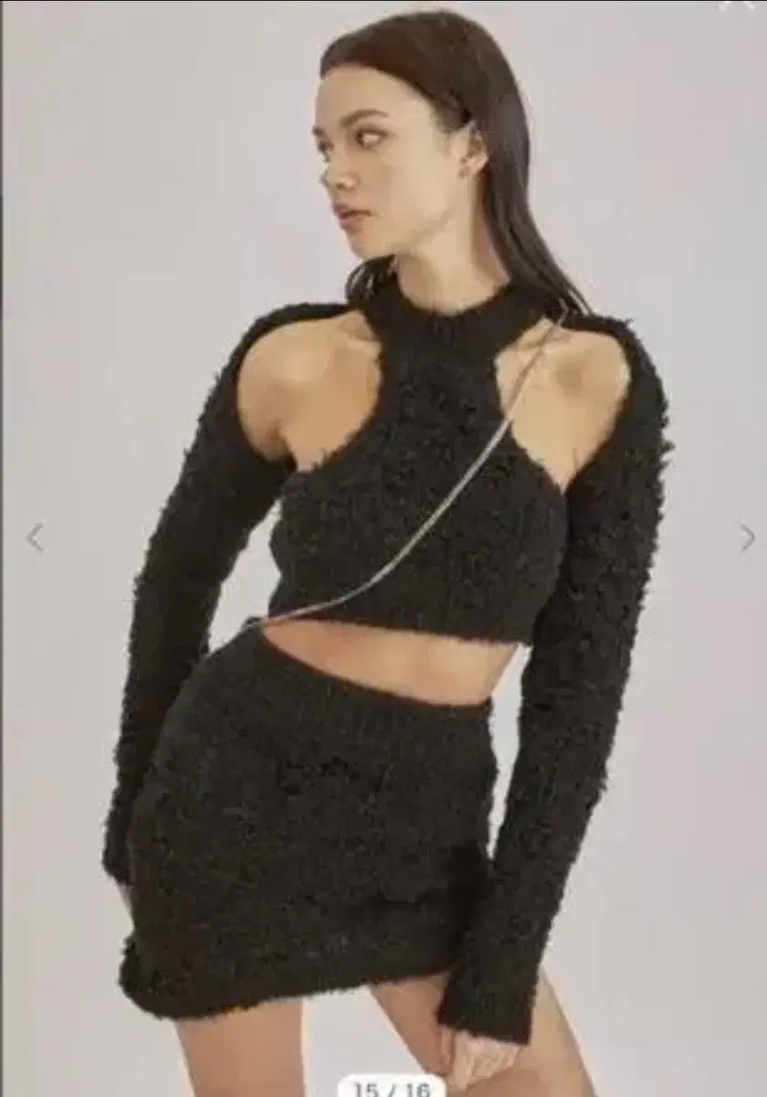 Threetimes Hairy Net Bolero & Halter Top Set Black