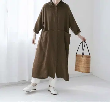 나츄란 &yarn 린넨 100% 작은 옷깃 파이핑 원피스