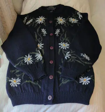 ACORN vintage 울 가디건 네이비 꽃무늬 M 사이즈