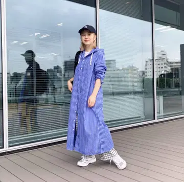 빔즈 스트라이프 후드 셔츠 원피스