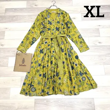 새상품 Fabindia 실크 & 면 롱 원피스 XL 블록 프린트