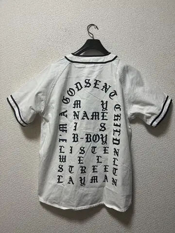 캡 클로징 베이스볼 셔츠 /M 화이트 올드 잉글리시 프린트