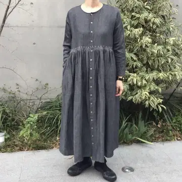 babaghuri 바바구리 코튼 린넨 데님 원피스 자수 그레이
