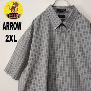 usa 구제 의류 ARROW 반팔 버튼 셔츠 2XL 그레이 블랙 체크