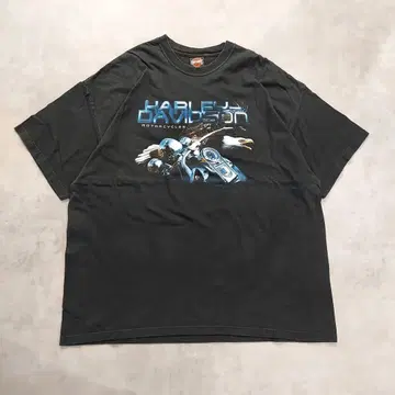 할리데이비슨 프린트 티셔츠 00s USA제 3XL 블랙 14357