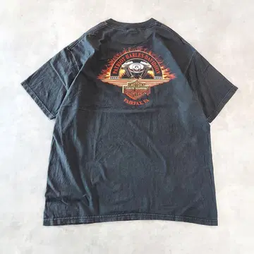 할리데이비슨 프린트 티셔츠 00s USA 불꽃 XL 블랙 14363