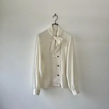 구제 의류 리본 타이 셔츠 블라우스 비즈 브론즈 포멀 레트로 화이트 L