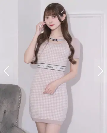 레이스 테이프 깅엄 니트 원피스 pium 핑크