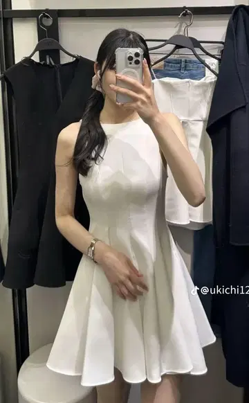 자라 화이트 미니 원피스 슬리브리스 원피스