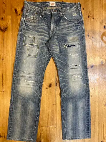 EDWIN XV 빈티지 데미지 데님 팬츠 와이드 스트레이트 LEE