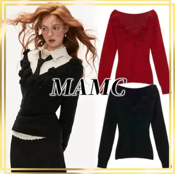MAMC 오프숄더 레드 니트 스웨터