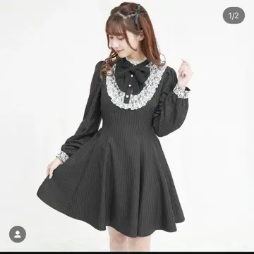 시크릿허니 스트라이프 레이스 요크 리본 클립 원피스