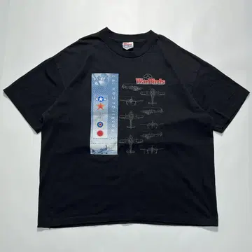 90s 헤인즈 USA제 빈티지 티셔츠 XL 블랙 전투기 6690