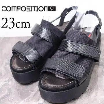 네이비 23 벨트 샌들 가죽 메쉬 통굽 블랙