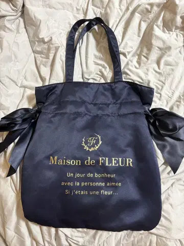 Maison de FLEUR 네이비 캔버스 더블 리본 토트백