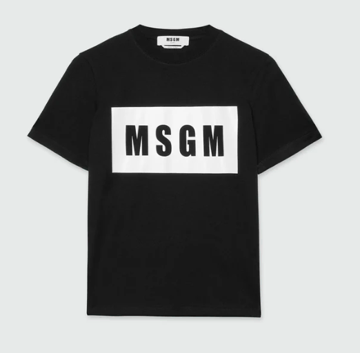 [MSGM] MSGM Women's Box Logo Short Sleeve T-Shirt (Black, Authentic)