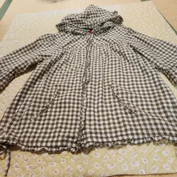 핑크 하우스 체크 후드 부착 후드티