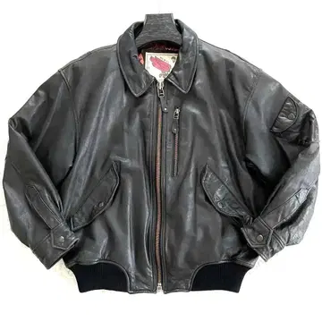 90s USA Leather 봄버 자켓 가죽 안감 올 패턴