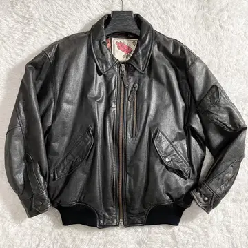 90s USA Leather 봄버 자켓 가죽 안감 올 패턴