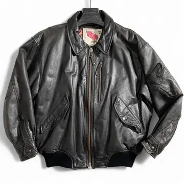 90s USA Leather 봄버 자켓 가죽 안감 올 패턴