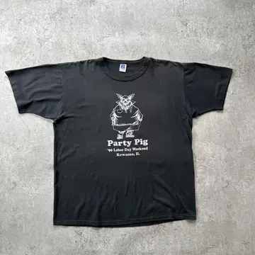 90s 러셀 애슬레틱 이벤트 티셔츠 USA제 블랙 XL 돼지