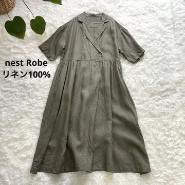 nest Robe 린넨 절개 플레어 A 라인 반팔 원피스